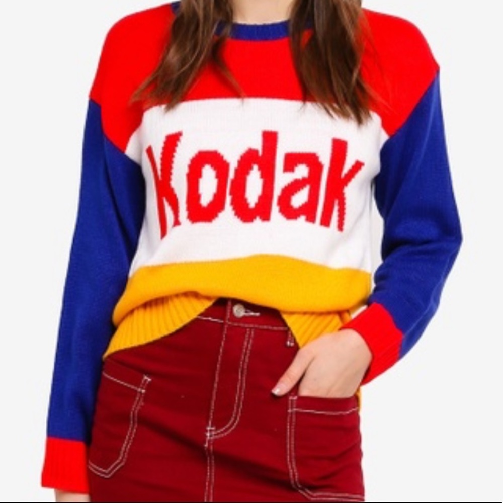 Official Kodak Knitted Sweater Street Wear Camera Colour Block KidCore